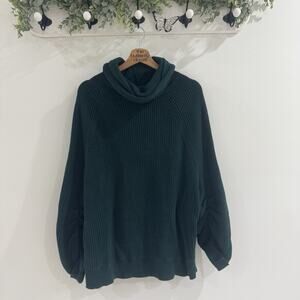 CAbi 3532 Green Ruched Sleeve Chunky Knit Turtleneck Sweater Large AB